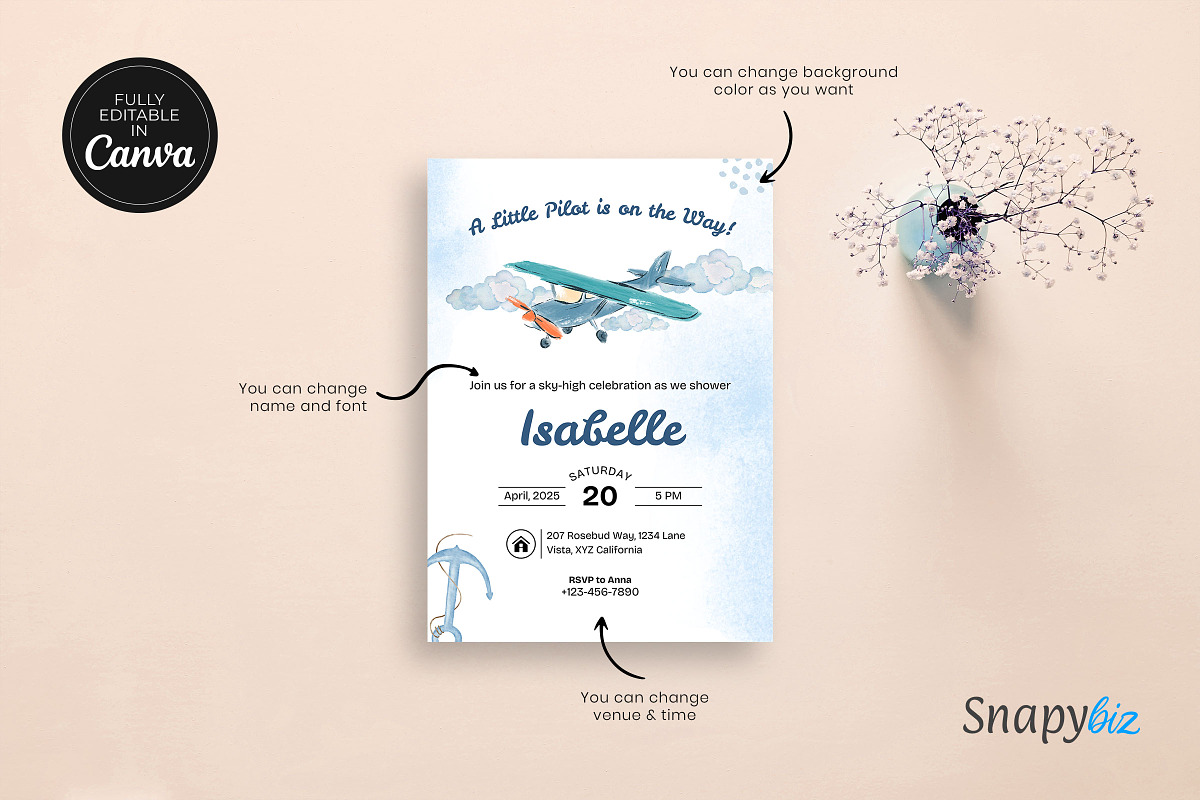 Blue Airplane Baby Shower Invitation, an Invitation Template by Snapybiz (Photo 8 of 10)