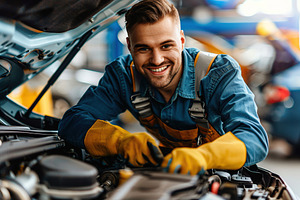Auto mechanic wearing in uniform and working in repair service,, a Transportation Photo by AlyaAnd