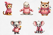 Pink Jumper Animals Christmas Clipar, an Illustration by CrexoraLab (Thumbnail 3 of 5)