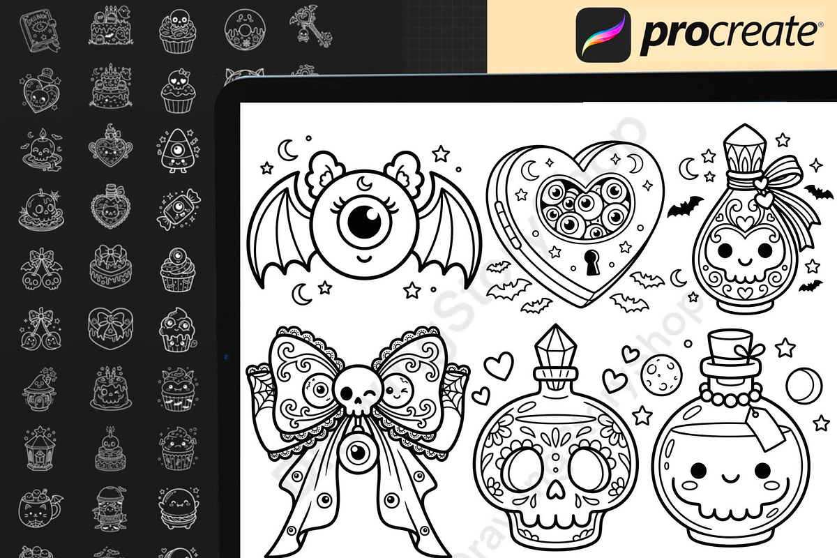 200 Procreate Spooky Doodle Stamps, a Brush Add-On by DrawingStoryShop (Photo 3 of 6)