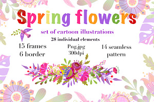 Spring Flowers, Cartoon Flat Flowers