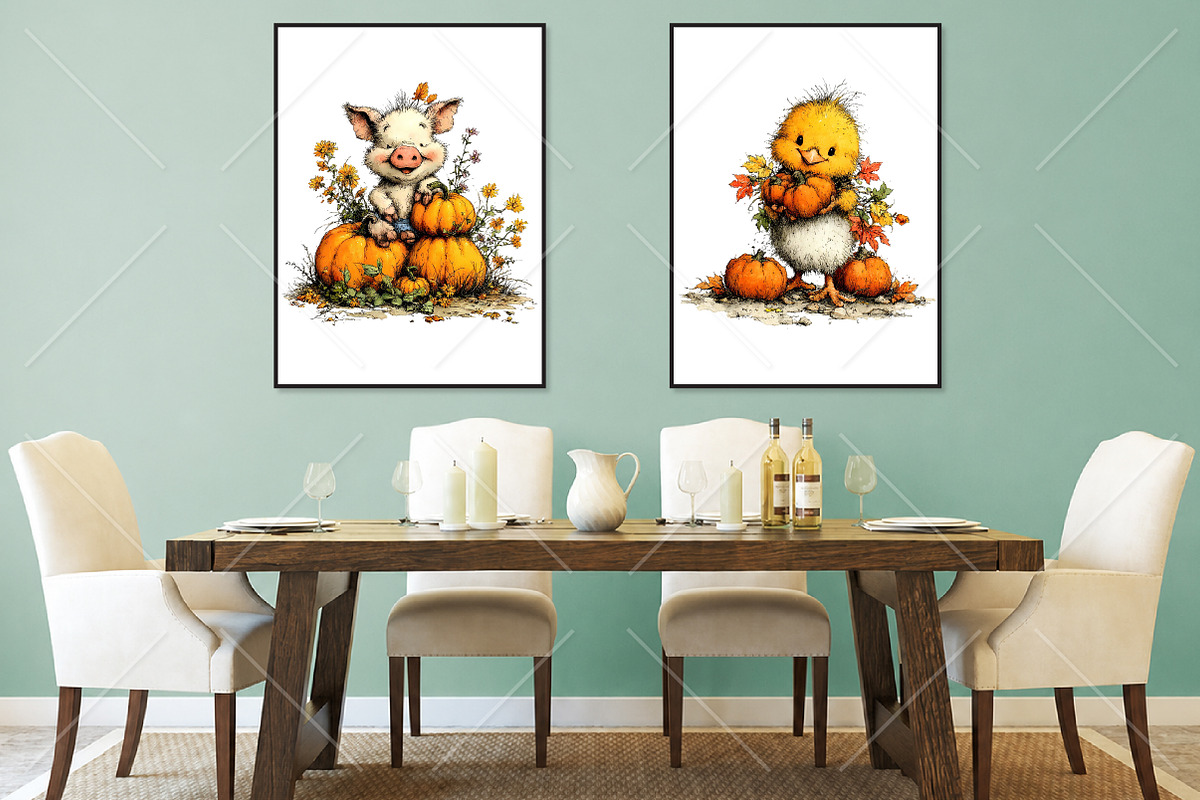 Whimsical Autumn Farm Animal Clipart, a Seasonal Illustration by Canvas Craft (Photo 7 of 10)