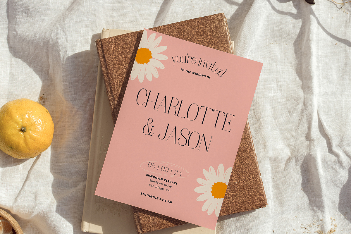 Daisy Floral Wedding Invite CANVA, an Invitation Template by StudioVonBraitenberg (Photo 1 of 9)