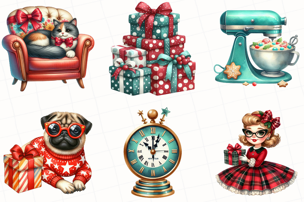Retro Christmas Clipart, an Illustration by OK Design (Photo 3 of 5)