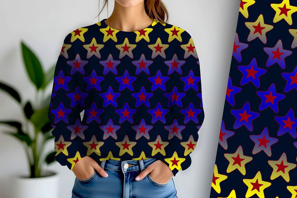 Rad yellow and Purple Stars Seamles, a Pattern Graphic by Sharon Schwalbe (Photo 2 of 5)