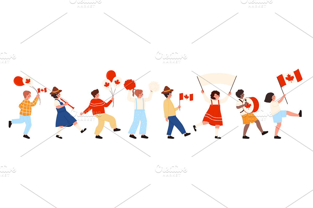 Kids Parade Celebrating Canada Day, a Person Illustration by Flashvector