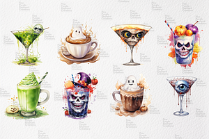 Watercolor Halloween Coffee Drinks