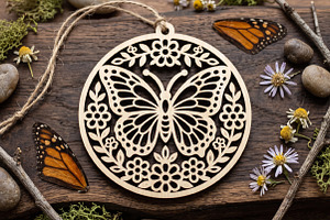 Floral Butterfly Round Wooden SVG, an Object Graphic by Libby Wishes