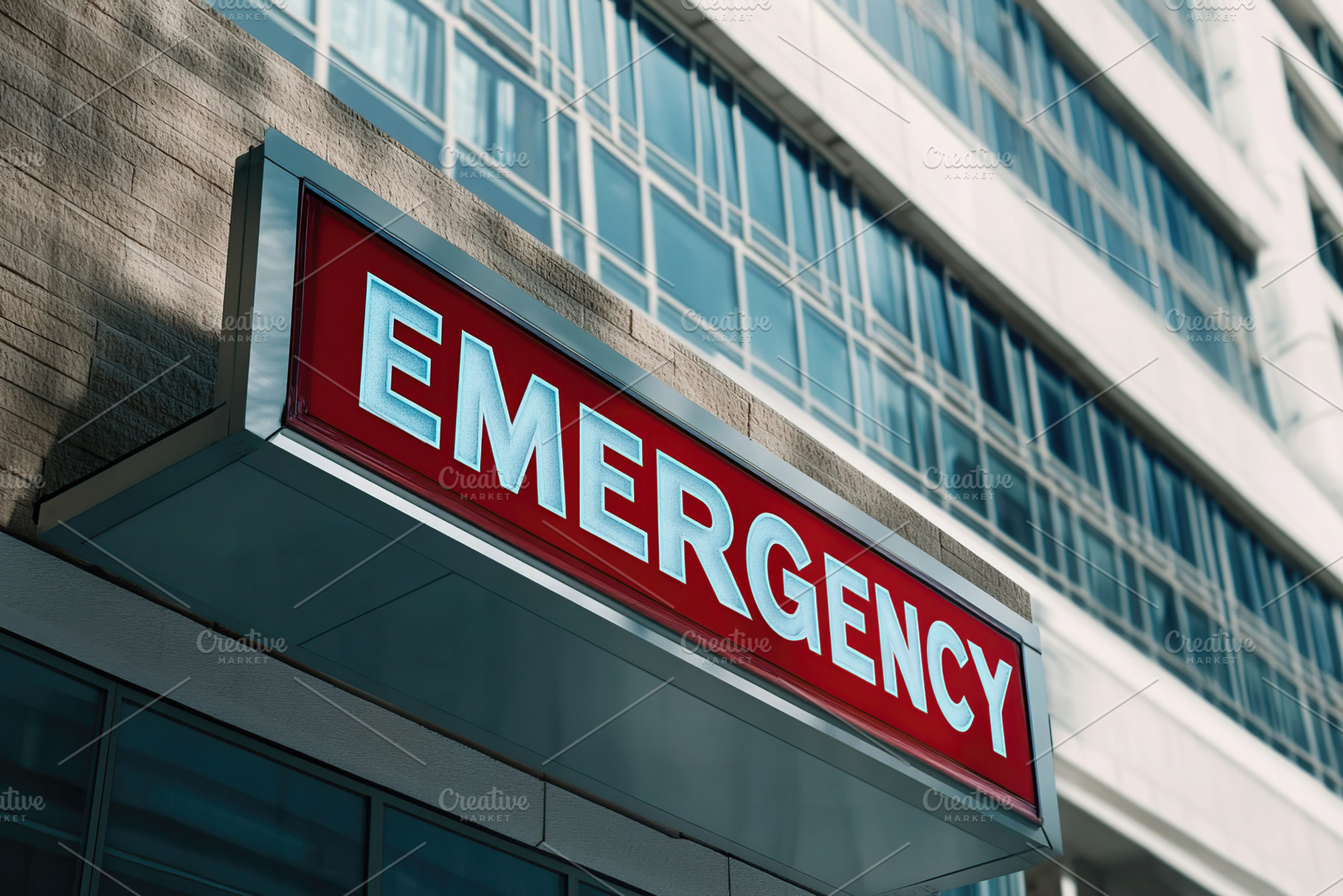 Emergency signage at a healthcare facility during daytime hours, an Architecture Photo by AlyaAnd