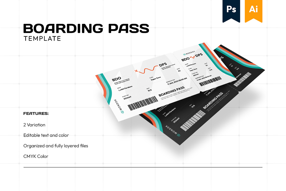Boarding Pass - Mondok 3, a Print Template by Themes Awesome (Photo 1 of 3)
