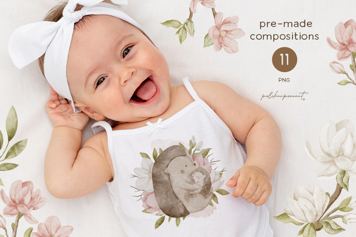 Mom & Baby Animals Floral Collection, an Animal Illustration by polikarpovaart (Photo 3 of 12)