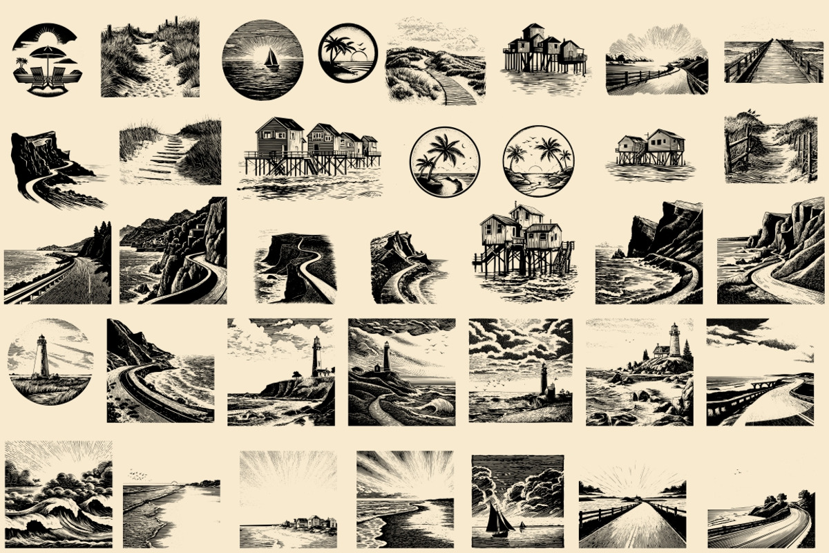Vintage Coastal Travel Illustrations, an Object Illustration by Nocturnal Wolf (Photo 11 of 27)