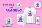 Cheerful horned monster. Tshirt, PNG, an Animal Illustration by KENO Mascots (Thumbnail 4 of 4)
