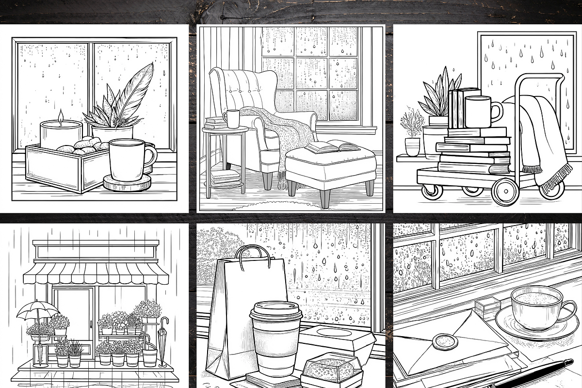 Rainy Day Cozy Coloring Pages Bundle, a Brochure Template by LA Design (Photo 3 of 10)