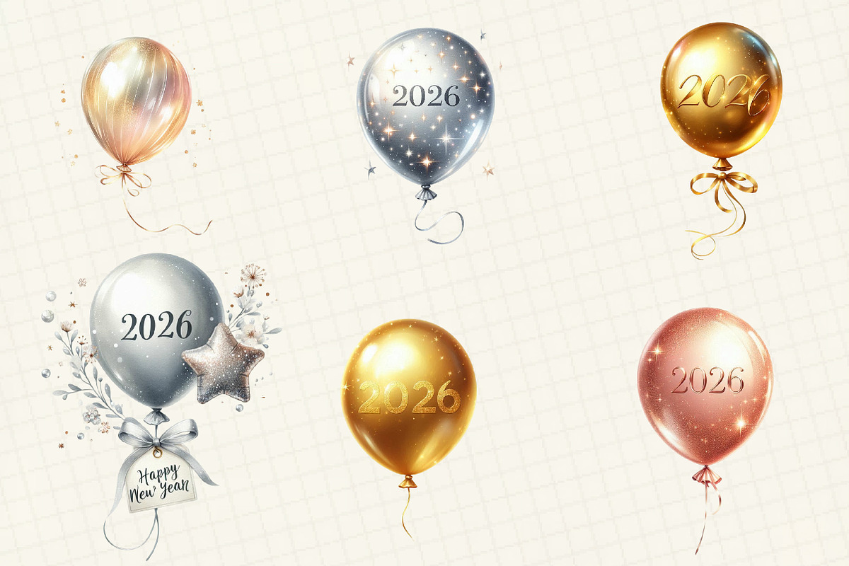 New Year Balloon Clipart, an Illustration by DreamCafeArt (Photo 3 of 6)