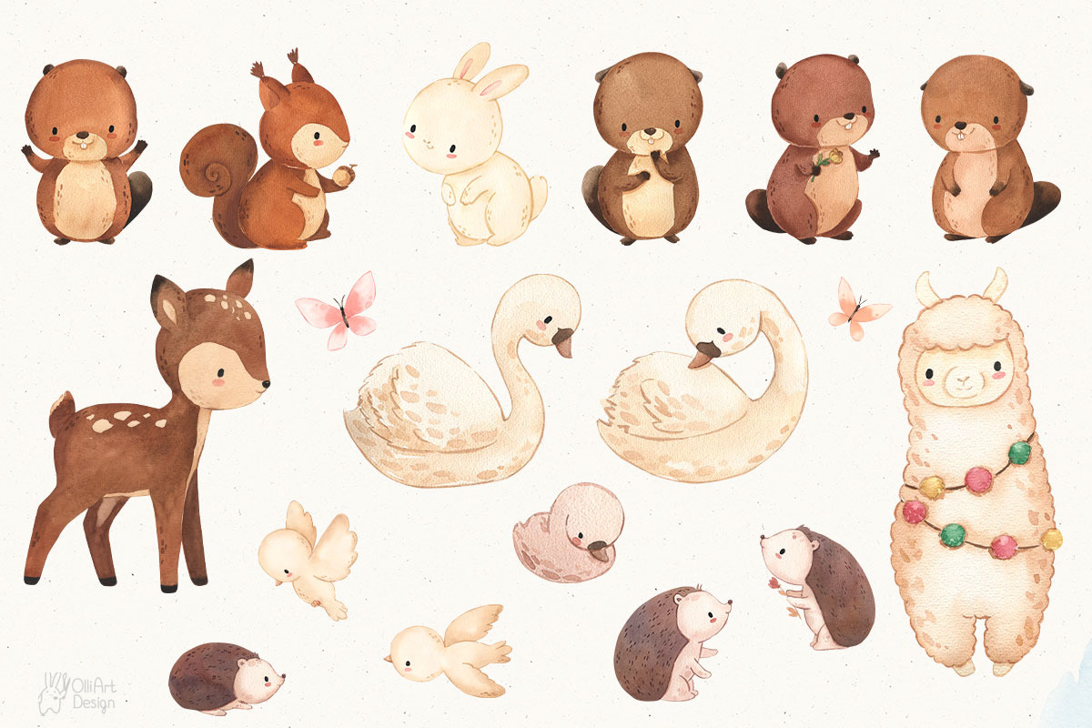 POND and FOREST. Beaver, deer, bird, an Animal Illustration by OlliArtDesign (Photo 2 of 7)