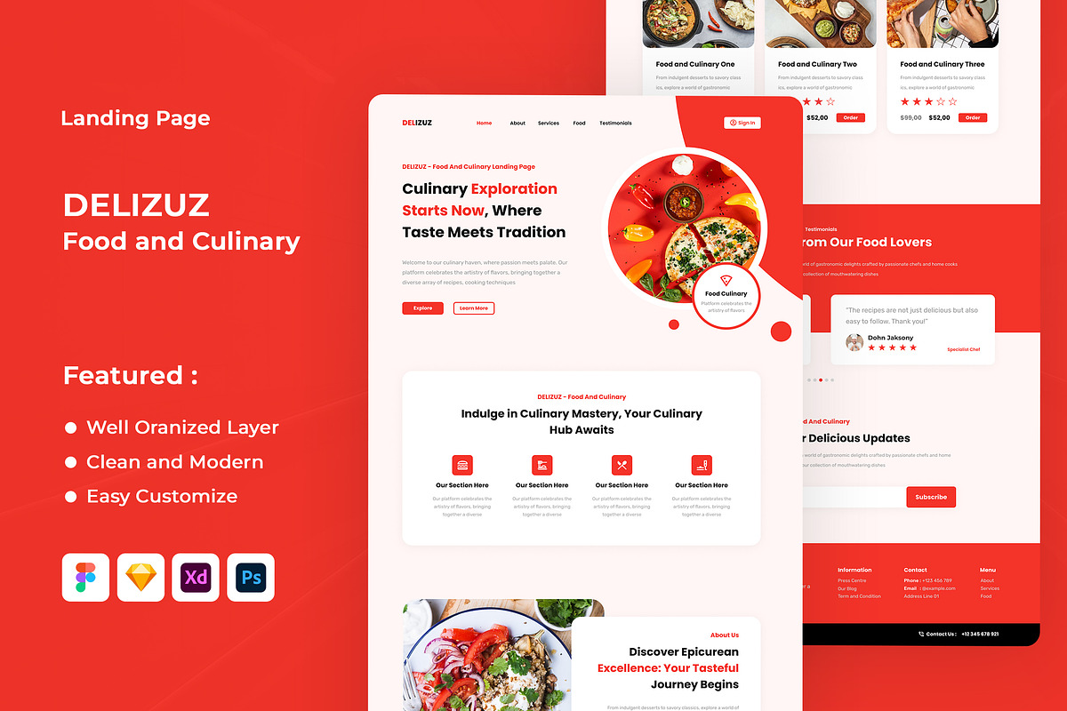 DELIZUZ - Food Culinary Landing Page, an UI Kit Template by ENATIVE (Photo 1 of 4)