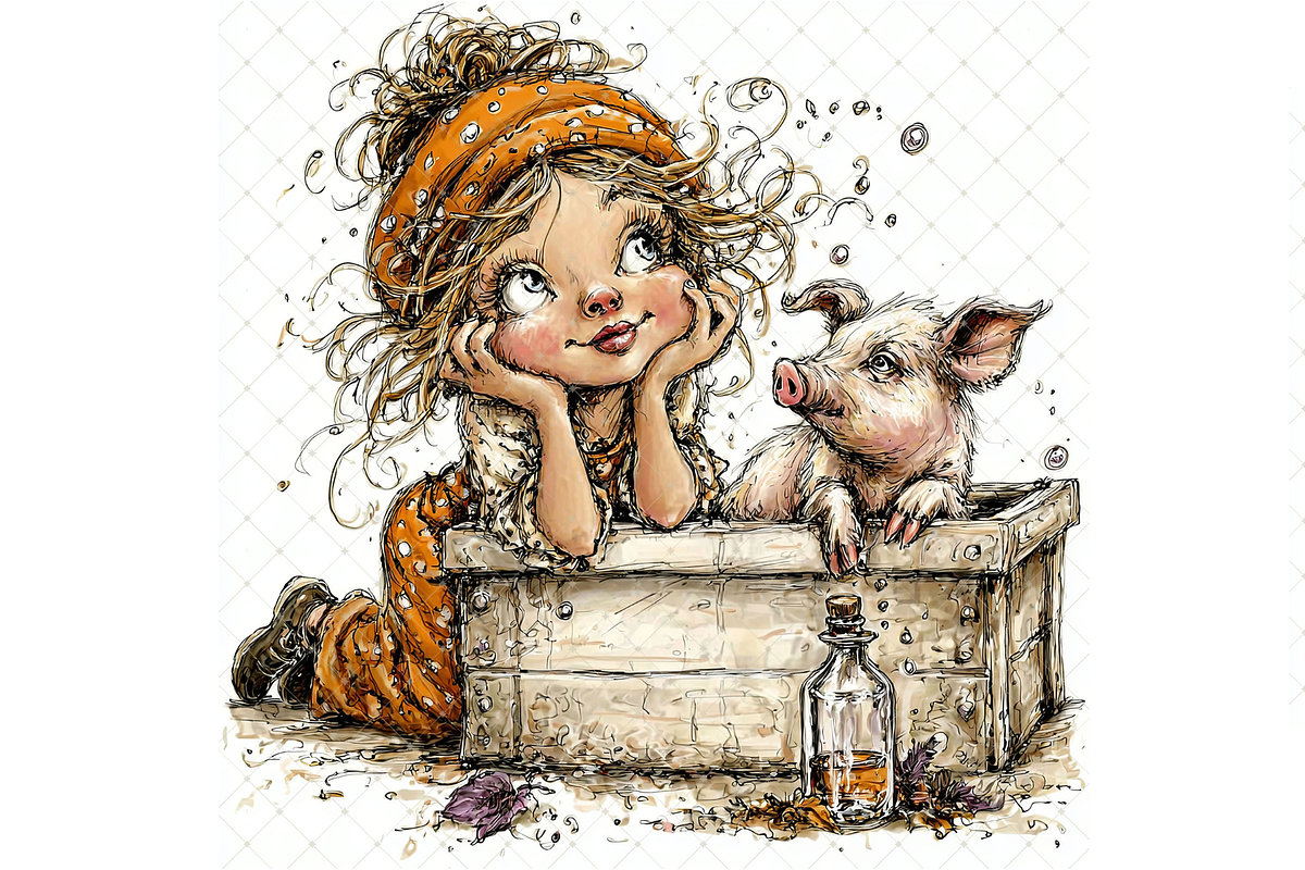 Girl And Piglet Clipart JPG, a Person Illustration by Memories By Lea (Photo 5 of 19)