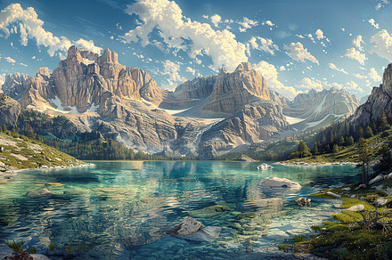 Lush valleys, towering mountains wit, a Photo by LOGOCREATIVE