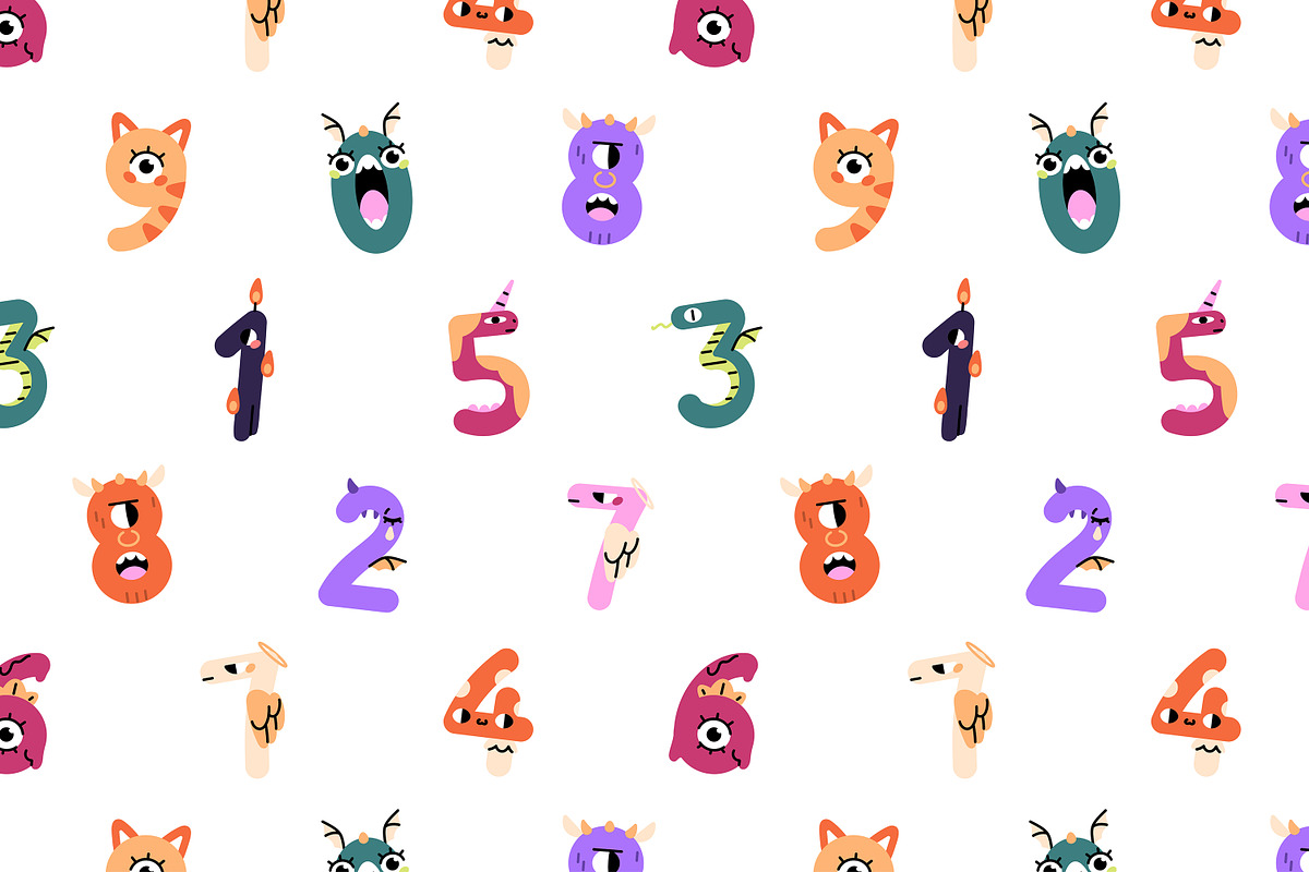 Funny monsters' numbers set, pattern, an Object Illustration by PaperTrident (Photo 2 of 3)