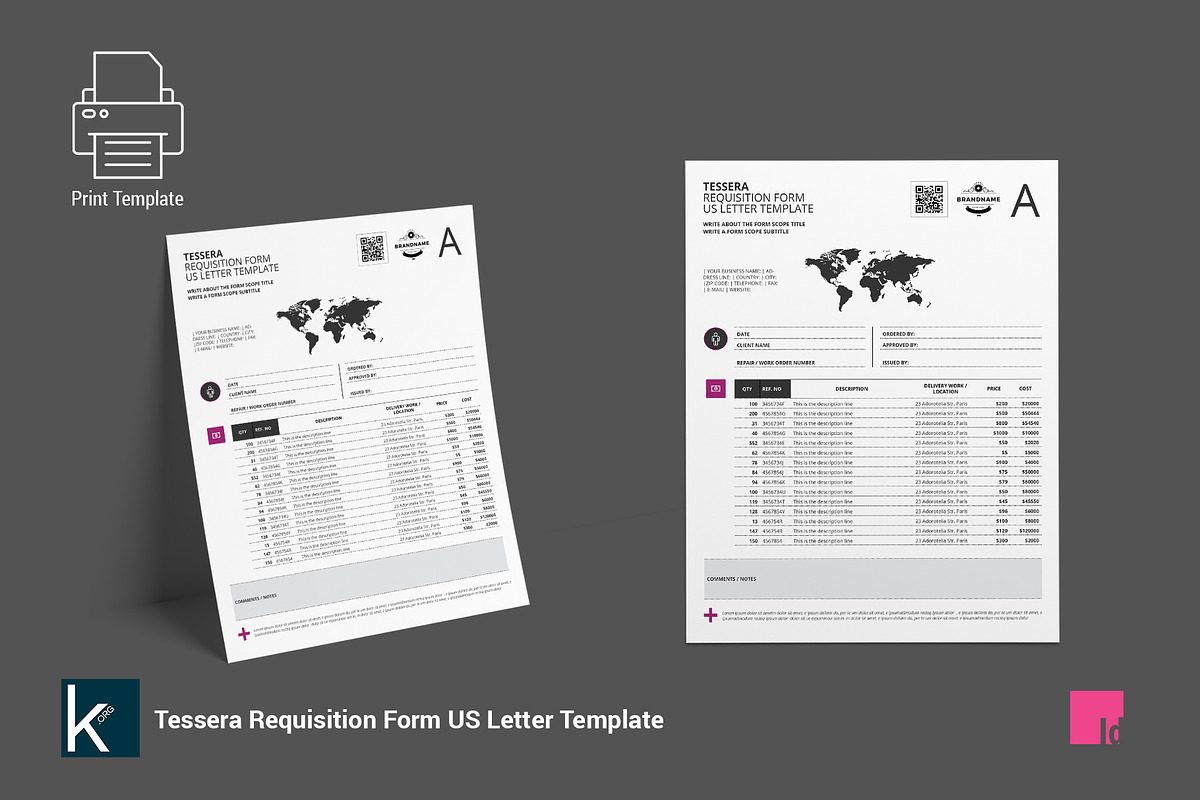 Tessera Requisition Form US Letter, a Stationery Template by Keboto