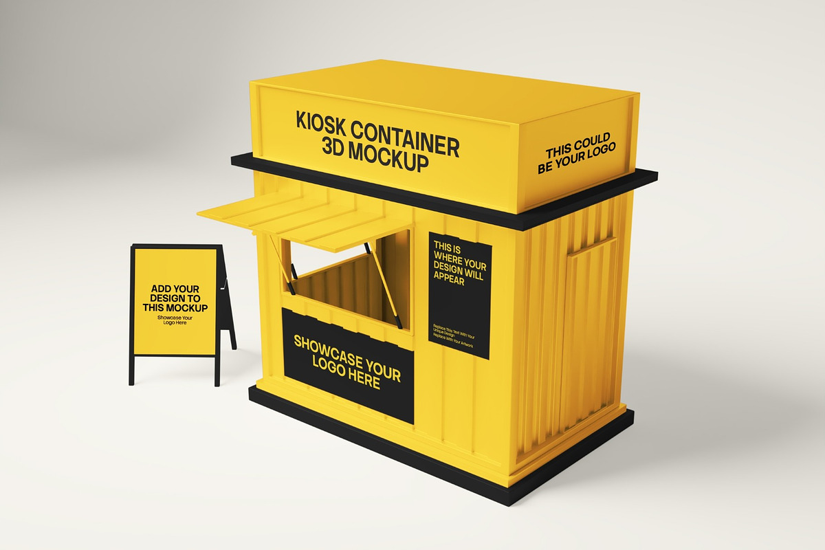 Kiosk Container 3D Mockup, an Advertising Mockup by graphicook