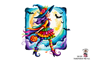 10 Colorful Autumn Witch PNG with Mo, an Illustration by Clipart Bloom (Thumbnail 6 of 11)