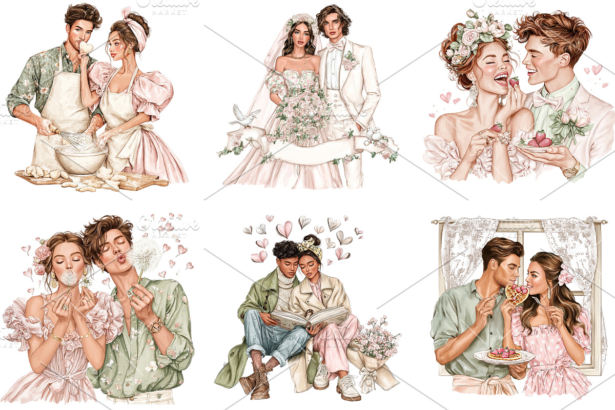 Valentine Wedding Couple Clipart, an Illustration by OK Design (Photo 3 of 6)