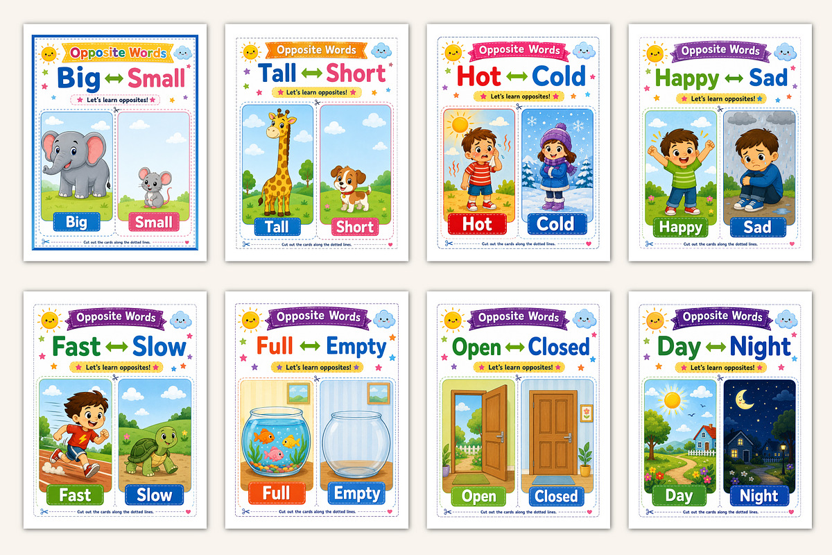 Opposite Words Flashcards, a Stationery Template by Designmela01 (Photo 2 of 5)