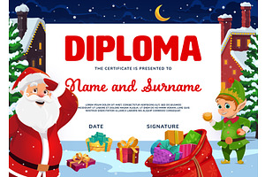 Kids Christmas diploma with Santa, a Seasonal Illustration by Vector Tradition