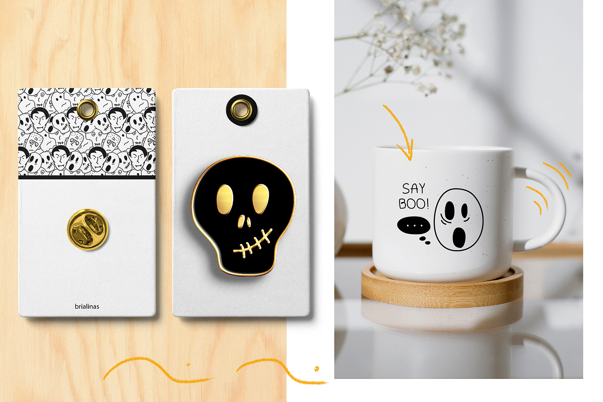 Spooky season / Halloween faces set, an Illustration by brialinas (Photo 4 of 13)
