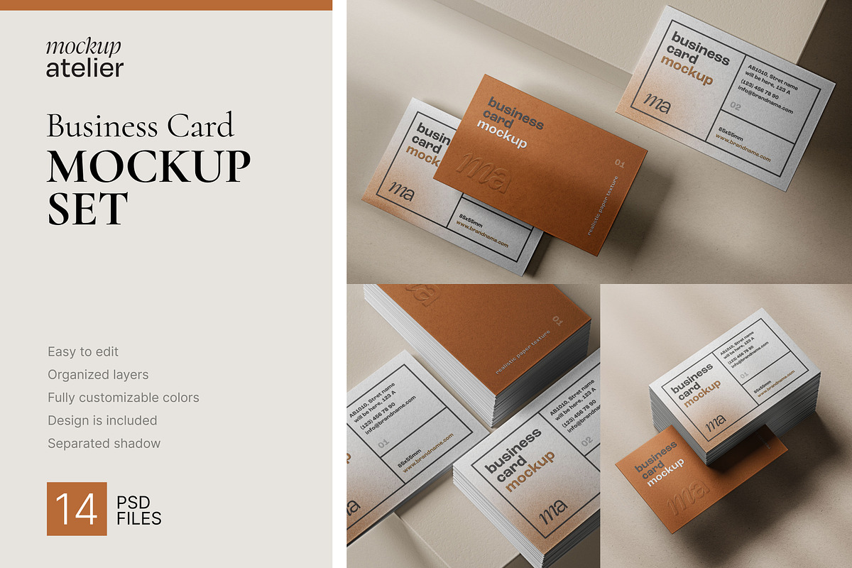 Business Card Mockup Set, a Print Template by mockupatelier (Photo 1 of 17)