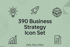 Business Strategy Icon Set, an Outline Icon by adenpinkstore