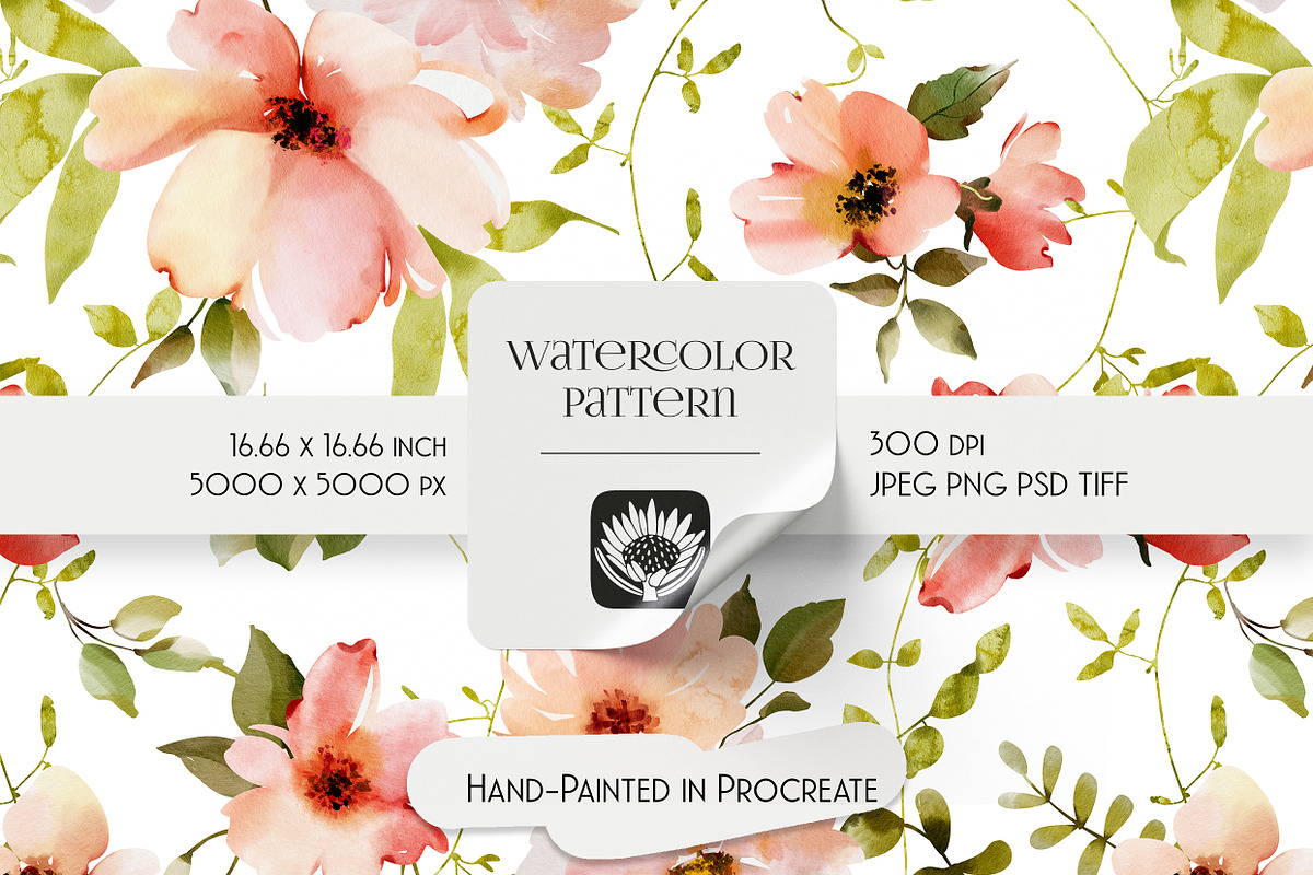 Watercolor Floral Pattern, a Pattern Graphic by PROTEA Watercolor Studio (Photo 1 of 7)