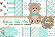 Turquoise Teddy Bear Digital Paper, a Pattern Graphic by JennyL Designs (Thumbnail 1 of 4)