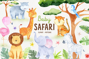 Watercolor Jungle baby animals set