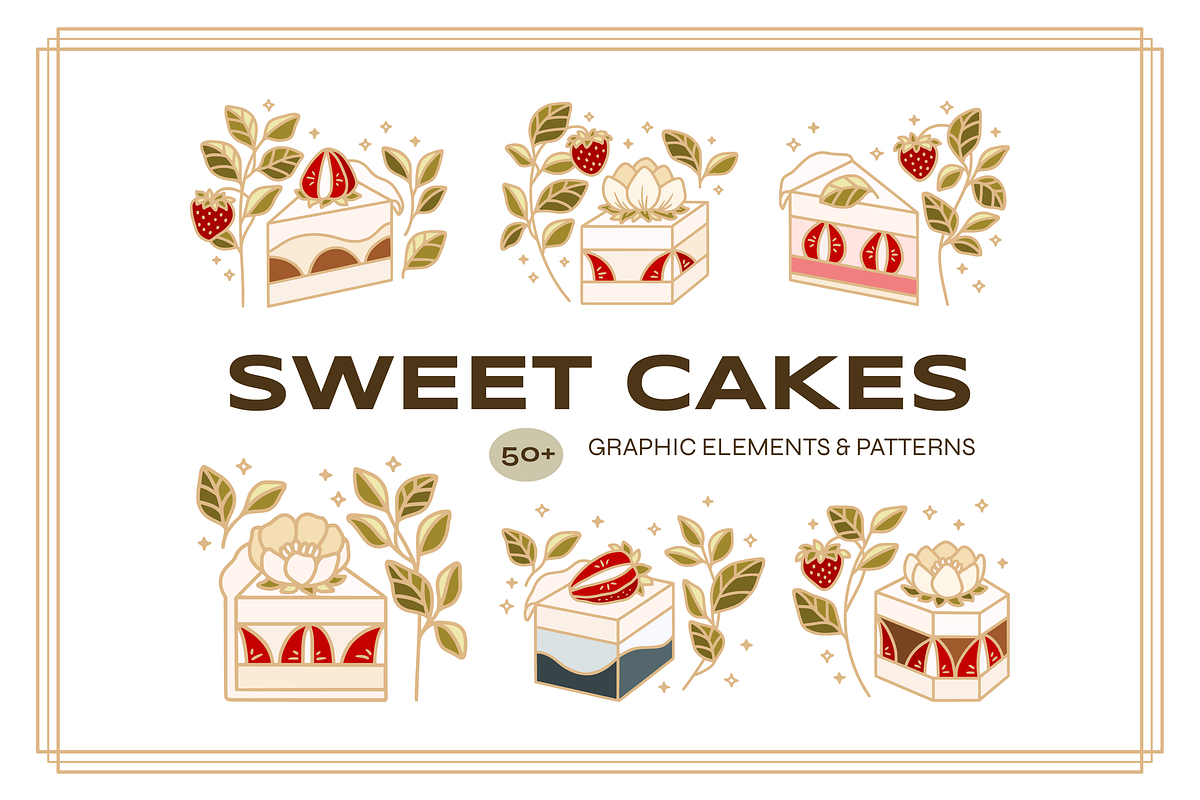 Sweet Cakes - Elements & Patterns, a Food Illustration by Artflorara (Photo 1 of 12)
