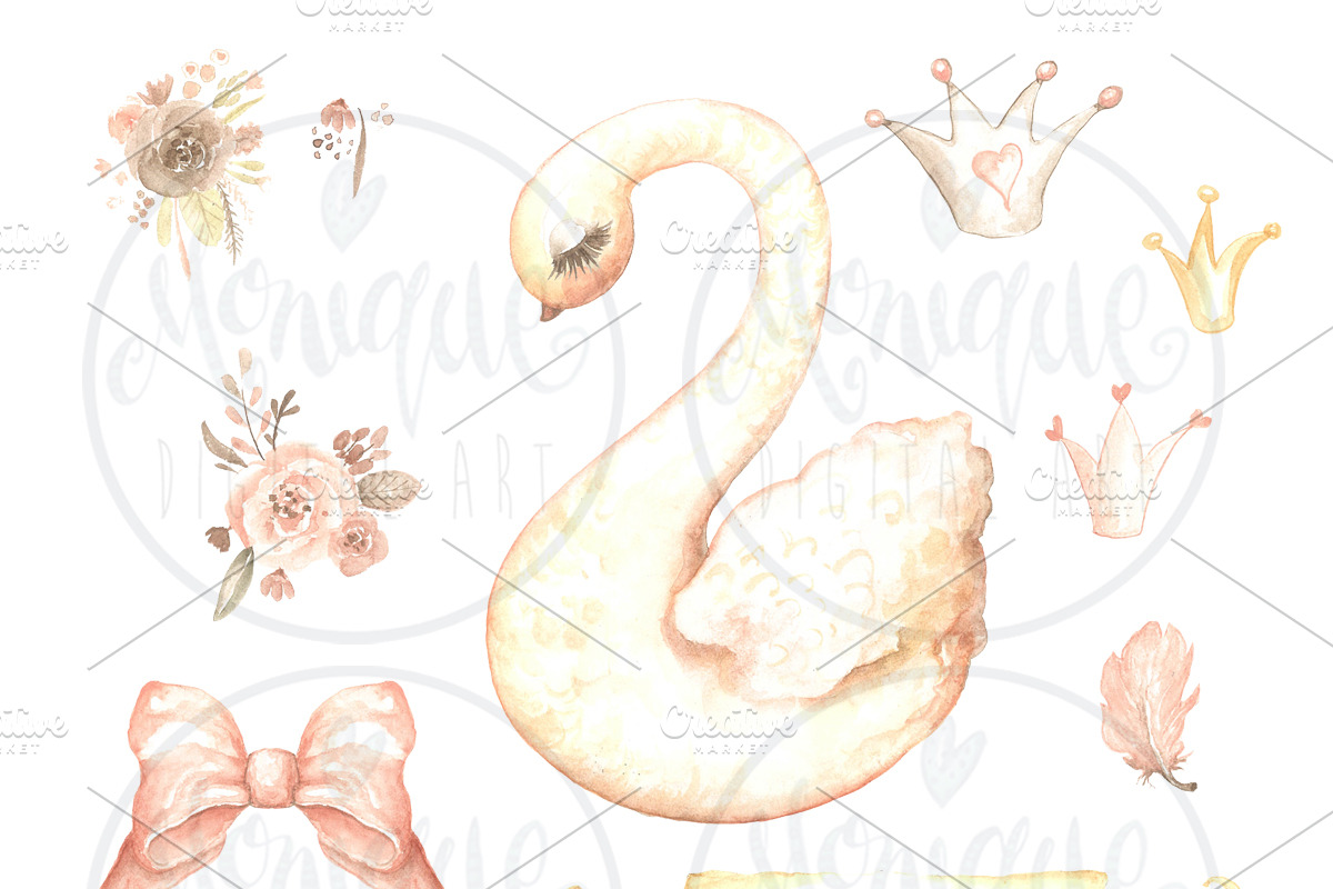 Swan Clipart, Watercolor Swan, an Illustration by Monique Digital Art