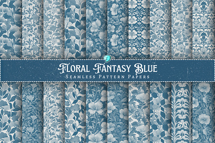 Floral Fantasy Blue Seamless Pattern