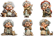 Whimsical Grandma with Kittens PNG, an Illustration by Craft Nest (Thumbnail 2 of 9)