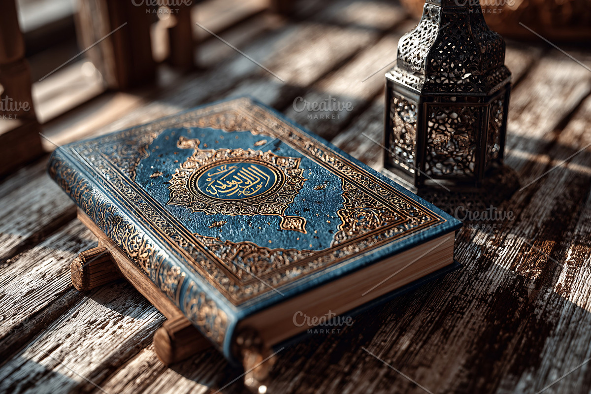 Holy Quran on wooden stand with lant, a Background Photo by shahsoft (Photo 1 of 2)