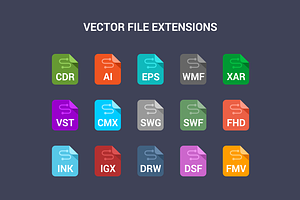 90 File Type Colored Flat Icons Set