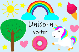 Set Of Cute Unicorn Vector