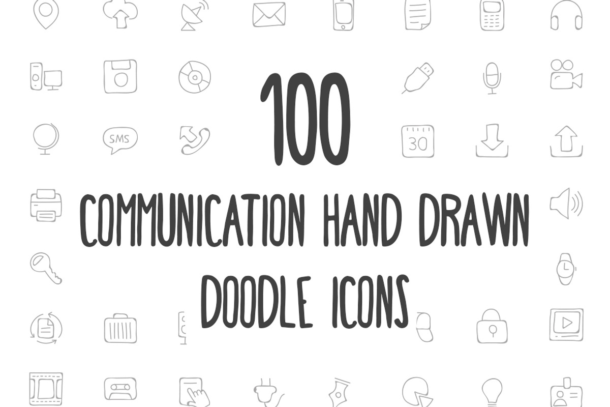 100 Communication Hand Drawn Icons, an Outline Icon by Creative Stall (Photo 1 of 3)