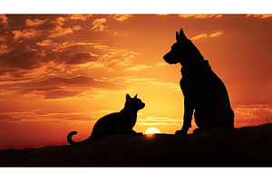 pets dog cat silhouettes ai, an Animal Photo by pikepicture