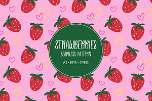Strawberries and hearts pattern