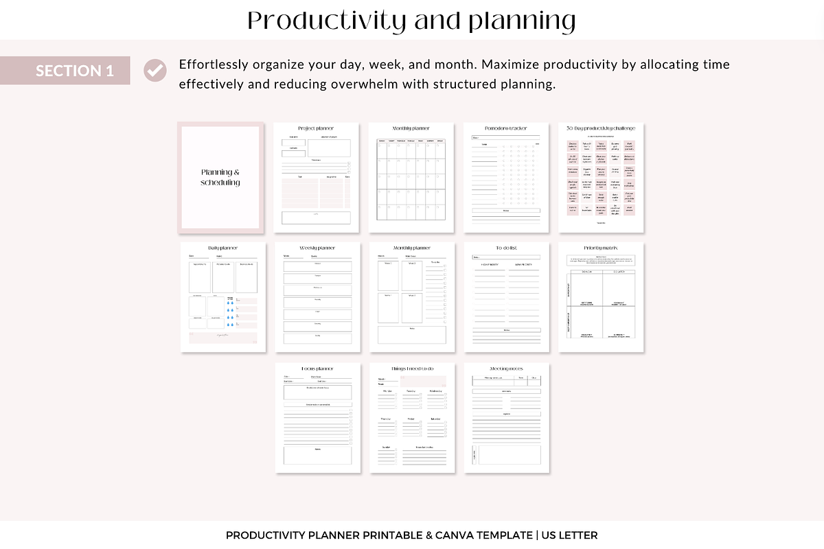 Productivity planner Canva template, a Templates & Theme by Cate Creates (Photo 2 of 9)