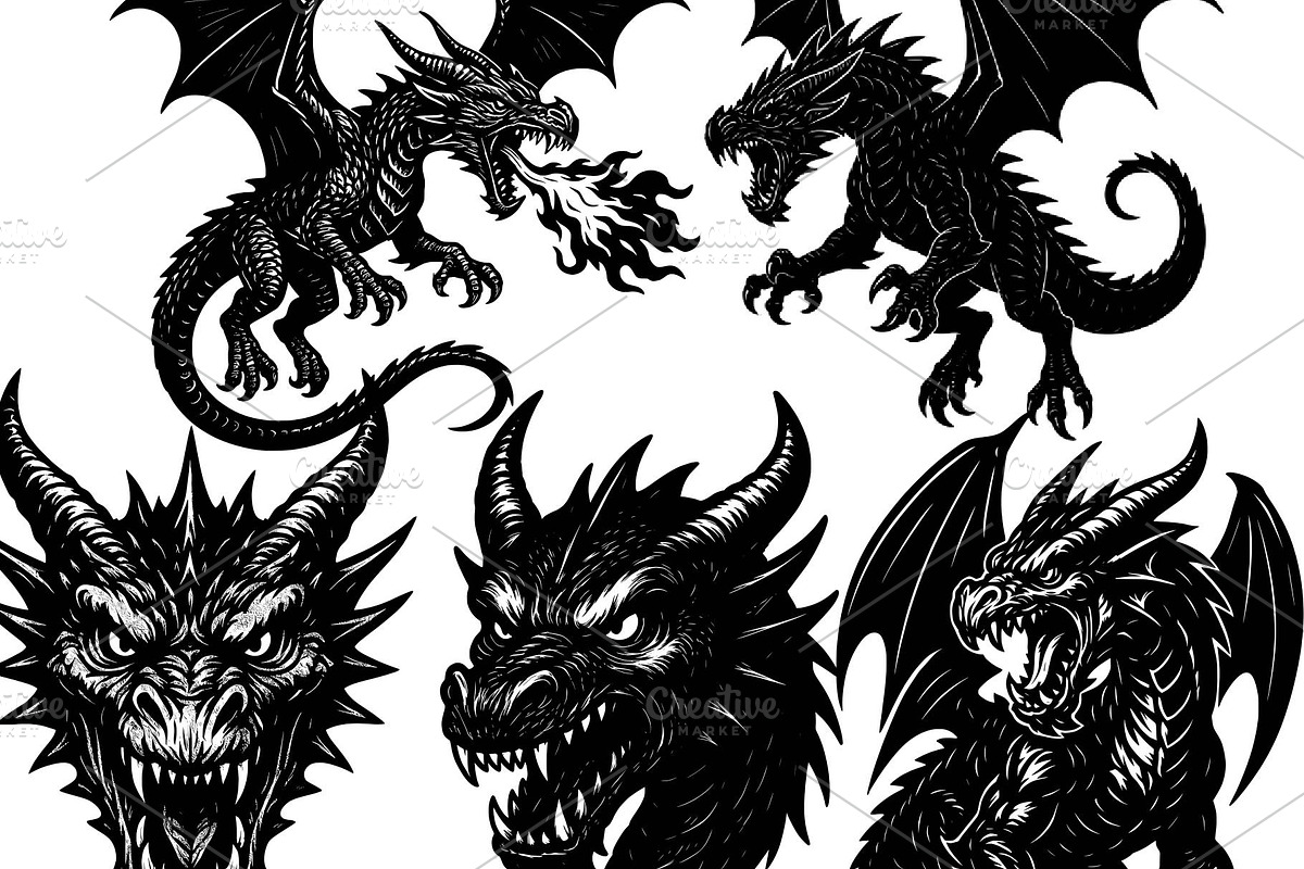 Dragon tattoo silhouettes, an Animal Illustration by Deezguizer (Photo 1 of 3)