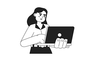 Woman with laptop monochromatic