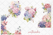 Hydrangea Flowers Clipart Watercolor, a Decorative Illustration by LeCoqDesign (Thumbnail 2 of 5)